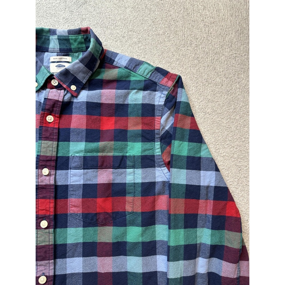 Old Navy Shirt Mens Medium Long Sleeve Plaid Slim Fit Oxford Button Down - Picture 5 of 14